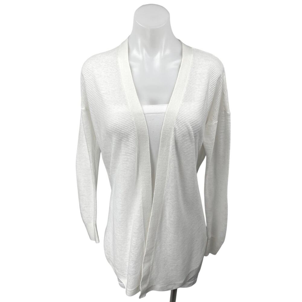 Zara Women's White Rib Knit Long Sleeve Open Front Cardigan Sweater Top Size XS